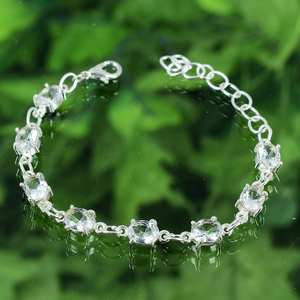 Elegant White Topaz Gemstone <b>Tennis</b> Bracelet 925 Sterling Silver Christian Adjustable <b>Chain</b> Bohemian Weddings Parties Special - Product Image 3