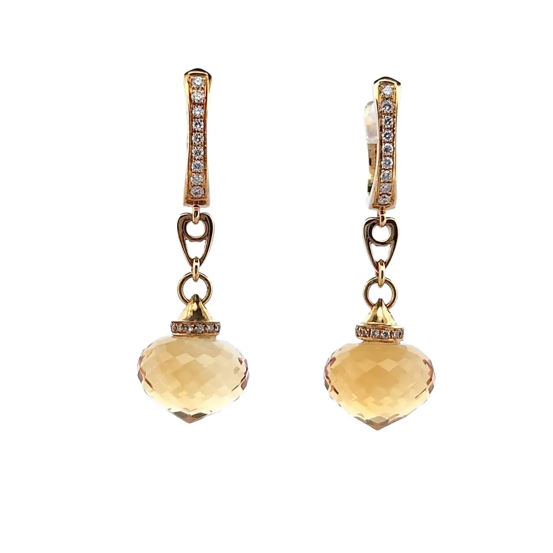 18ky Citrine kim cương tự nhiên thả bông tai