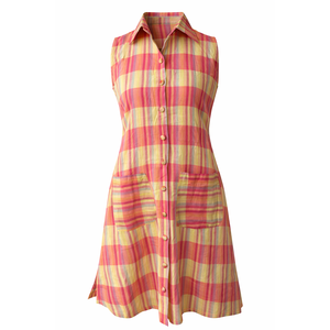 เดรสลำลองทรงเอลายสก็อตผ้าเนื้อดี สายเดี่ยวระบายช่วงเอว ติดกระดุม ระบายอากาศได้ดี มีไซส์ XS-XL เหมาะสำหรับใส่ไปทำงานหรือไปงานปาร์ตี้ - Product Image 3