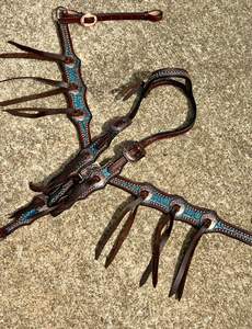 Juego de tachuelas de cuero rústico occidental con acabado antiguo, brida fuerte y collar de pecho para caballos de Rancho y senderos de la India - Product Image 3