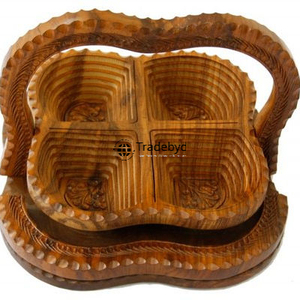 Panier à fruits secs et de service multifonctionnel moderne en bois naturel écologique de qualité supérieure, fait à la main par Tradebyd - Product Image 3