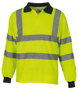 Polo à manches longues pour homme, orange fluorescent, vente en gros, EPI, travail, haute visibilité, réfléchissant, rayé - Product Image 3