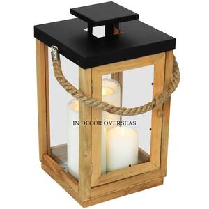 Juego de 2 linternas decorativas de metal de madera y vidrio transparente de alta demanda para el hogar y el hotel, accesorios de iluminación para bodas - Product Image 6
