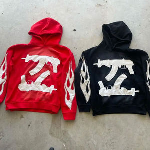 Prix bon marché OEM 100% coton Vintage Distressed Graphic Hoodie pour homme Oversized Baggy Flare Sleeves Winter Hoodie - Product Image 1