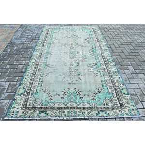 Alfombra Turca, Alfombra Vintage de 5.2x8.9 pies, Alfombra de Lana con Rayas Azules - Product Image 1