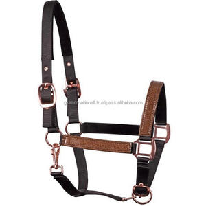 Customized Glittering Material Handcrafted Nylon Horse Halter Matching <b>Lead</b> <b>Ropes</b> & Premium Rose Gold Finish Adjustable Hadrware - Product Image 6