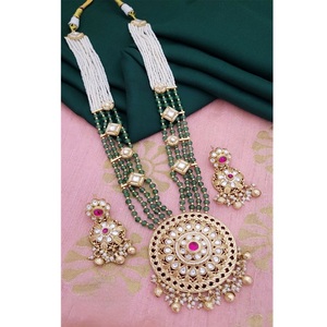 Designer Excellent Quality <b>Gold</b> Finish With <b>Pearl</b> Look Long <b>Necklace</b> Set with Earrings for Women's Party Wedding Wear - Product Image 1
