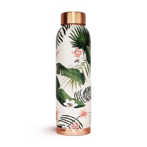 Botella de Agua Ecológica de Cobre con Estampado de Hojas Tropicales, Incluye Tapa, para Oficina, Gimnasio, Regalos Corporativos y Uso Promocional - Product Image 1