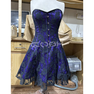 Robe Corset en Satin Violet pour Femme avec Superposition de Dentelle Noire, Mini-Robe Gothique pour Soirée, Fournisseur - Product Image 4