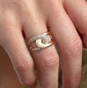 Bague à maillons en zircon naturel vintage à emboîtement au design unique 14 carats 18 carats plaqué or Bague en alliage Bold Pave Diamond Minimalist Jewelry - Product Image 2