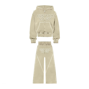 ชุดวอร์มทรงหลวมสำหรับผู้ชายชุดมีฮู้ดเอวสองชั้นประดับพลอยเทียมและกางเกงขาบาน - Product Image 6