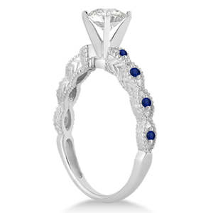 Conjunto nupcial vintage de oro blanco de 14k con diamante de 1.20ct y zafiro azul con perla de agua dulce como material principal - Product Image 2