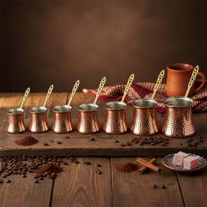 Juego de cafetera turca clásica de cobre, utensilios de cocina con mango de agarre, materiales de vidrio, cerámica, plástico y metal - Product Image 2