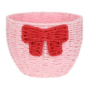 Cesta de ratán rosa con diseño de lazo Cesta de almacenamiento decorativa hecha a mano para habitación de niños - Product Image 1