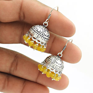 Citrine naturelle pierres précieuses Artisan Look Jhumka boucle d'oreille pour femme fille 925 en argent Sterling bijoux faits à la main en gros prix d'usine - Product Image 4