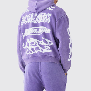 Ensemble de jogging à capuche imprimé surdimensionné 100% coton pour hommes, poids lourd personnalisé, survêtement d'hiver - Product Image 4