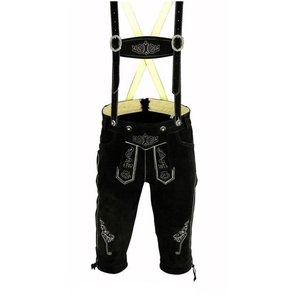 Pantalones Lederhosen Negros para Hombre, Listos para Enviar, Tradicionales Bávaros, de Cuero Genuino, Bordados, Rectos, Resistentes, en Varias Tallas - Product Image 1