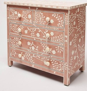 Muebles con Incrustaciones de Hueso Animal, Gabinete de Almacenamiento Náutico Pulido, Mesitas de Noche Color Rosa, Tamaño Personalizado, Ecológico para el Hogar - Product Image 4