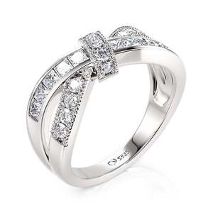 Jeulia Sterling <b>Silver</b> Bow Crossover Women's Wedding Band <b>Ring</b> - Product Image 2