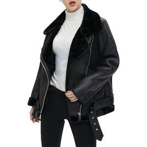 Veste moto en fausse fourrure pour femme, parka doublée épaisse, manteau d'hiver chaud, vêtements d'extérieur en fausse fourrure pour temps froid - Product Image 3