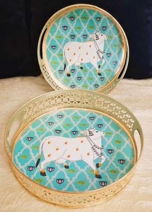 ถาดโลหะพิมพ์เคลือบพร้อมโถตกแต่งบ้านของขวัญแต่งงานของชำร่วยของชำร่วยของชำร่วยคืนของขวัญดิวาลี - Product Image 4