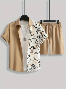 Ropa de vacaciones de verano para hombre, camisa de playa de gran tamaño con botones de manga corta, pantalones cortos, traje de chándal estampado - Product Image 3