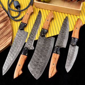 Handmade Forged Damascus Steel 5-Piece Kitchen <b>Knife</b> Set Wholesale <b>Utility</b> Slicing Cleave Fillet Paring <b>Knives</b> Wooden Accents - Product Image 6