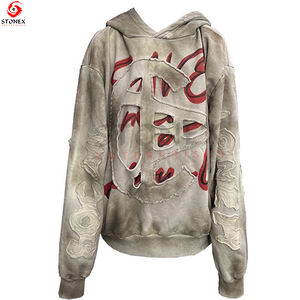 Hombres de gran tamaño Hip Hop personalizado desgastado bordado Street Wear Sudadera con capucha mejor fabricado 2023 - Product Image 6
