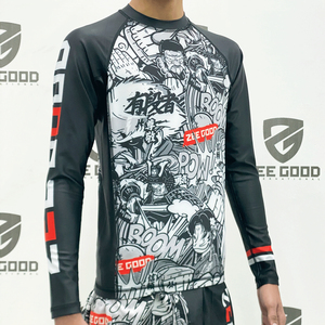 Ajustement parfait Muay Thai haute qualité manches longues BJJ Kickboxing Extensible Compression Rash Guards MMA Shorts Set - Product Image 3