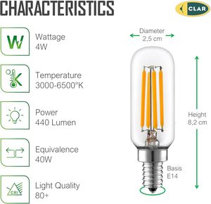 Clar-e14 <span class=keywords><strong>LED</strong></span> BULB 1 Wát 4 Wát 230V, thay thế cho nồi Hood hoặc Whirlpool tủ lạnh, ánh sáng ấm áp nhỏ gọn nhiệt độ cao desig - Product Image 6