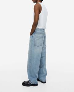 กางเกงยีนส์เดนิมทรงบานสีน้ำเงินสไตล์เรโทรสุดเท่สำหรับผู้ชาย ตกแต่งด้วยโลโก้ปักแบบสั่งทำพิเศษ ผ้าฝ้ายสโตนวอช - Product Image 6