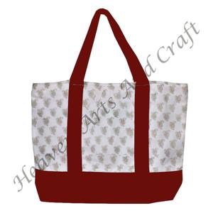 Bolsa de Compras de Tela con Estampado Floral, Diseño Hindú, Asas Color Borgoña, Dos Correas para el Hombro, Resistente, Venta al por Mayor BHCB125 - Product Image 6