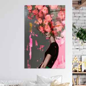 Toile imprimée moderne abstraite avec portrait de femme florale - Décoration murale élégante, ART SUR VERRE TÉRMÉTRAL - Product Image 1