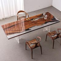 Table à manger rectangulaire de luxe en bois d'acacia et résine, fabriquée à la main, pour la maison, le bureau, l'hôtel, le salon, imperméable, moderne, Diwali Sympathy