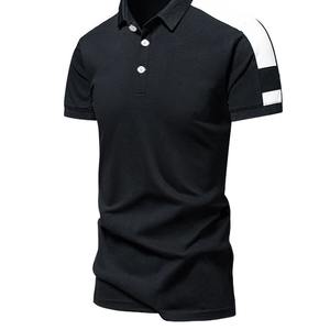 Men's Summer Sports Casual Golf for Polo Collar Top Short Sleeved 100% Cotton Canvas Color Blocked Fashion Design - Product Image 3