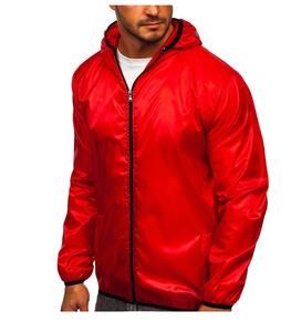 Lightweight Men Outer Wear Breathable Rain Jacket With <b>Hoodie</b> Red Color Windbreaker Jackets Training Workout Custom Jackets OEM - Product Image 1