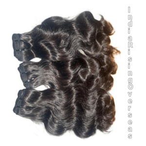Cheveux humains vierges naturels ondulés en gros, tissage de cheveux humains Remy ondulés, longueur étirée de 14 pouces, trame unique, noir, cuticules alignées - Product Image 1