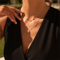 Collier pendentif double couche plaqué or 18 carats MW, motif soleil, tendance été, en acier inoxydable doré et argenté, éclat étoilé, pour femme, idéal cadeau