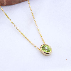 Solide 925 argent Sterling naturel péridot ovale en forme de pierre précieuse de guérison collier lunette réglage fête bijoux anniversaire de mariage - Product Image 1