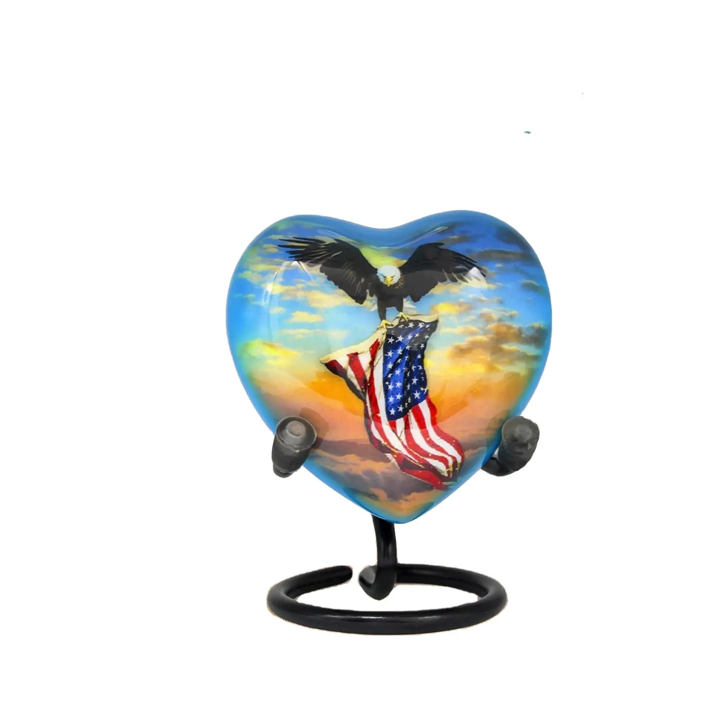 Amerikan bayrağı Urn kalp şekilli-kartal hatıra için insan külleri ile kalp Urn standı & Box-Veteran için askeri