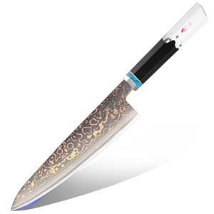 Juego de cuchillos de cocina de acero damasco japonés de 33 capas de cobre y latón AUS10 con mango de resina de palisandro personalizable - Product Image 1