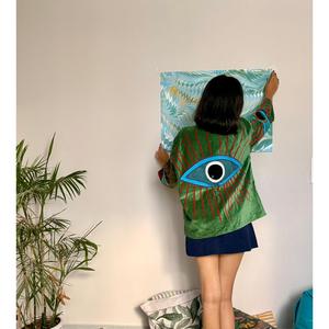Reversible Kantha Evil Eye Velvet <b>Jacket</b> for Ladies Quilted Embroidered <b>Leather</b> Coat Autumn/<b>Winter</b> Boho Style - Product Image 2