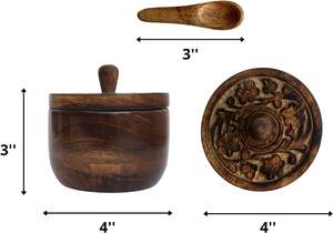 Cave à sel rustique avec couvercle et cuillère sculptés à la main, bols à sel en bois | Salière en bois, bols à épices pour la cuisine, sel - Product Image 6