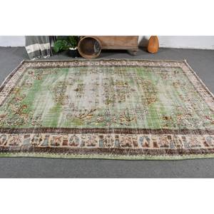 พรมขนสัตว์ตุรกีสีเขียว & สีเบจขนาด6.5x9.4ฟุตแนววินเทจผ้าถักทอแบบเรียบสำหรับตกแต่งห้องนั่งเล่น - Product Image 2