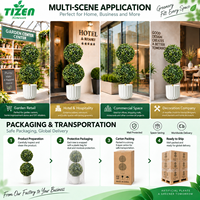 Plante artificielle en pot double de 70 cm, fausse boule de buis, pot blanc, feuilles en PE résistantes aux UV, pour intérieur, extérieur, bureau