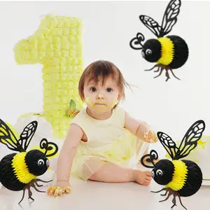 6 uds tejido abeja panal fiesta colgante Decoración Para BabyShower suministros decoraciones para fiesta de cumpleaños panal centros de mesa