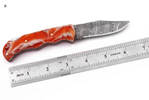 Gran oferta, cuchillos de bolsillo plegables de acero de Damasco hechos a mano personalizados con mango de madera de cuero, hermosos para acampar al aire libre, soporte OEM - Product Image 3