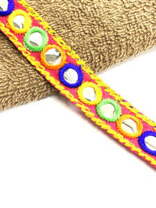 Ruban de dentelle indien multi-ethnique brodé de miroirs et de paillettes, motif 25MM, en coton/paillettes, doux, pour chaussures, vente en gros - Product Image 3