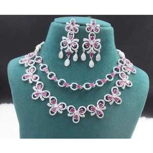 High Quality Elegant AD Jewelry Set for Women Crystal Necklace and <b>Matching</b> Earrings in Gift <b>Box</b> Available For Sale at Low Price - Product Image 1