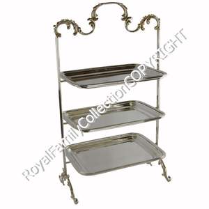 Support de gâteau en argent Sheffield de Style classique inspiré de la famille royale 3 supports rectangulaires en métal pour la décoration intérieure et les restaurants - Product Image 4